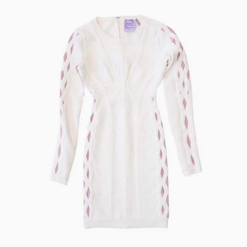 Herve Leger White Bodycon Dress Sleeveless Cocktail